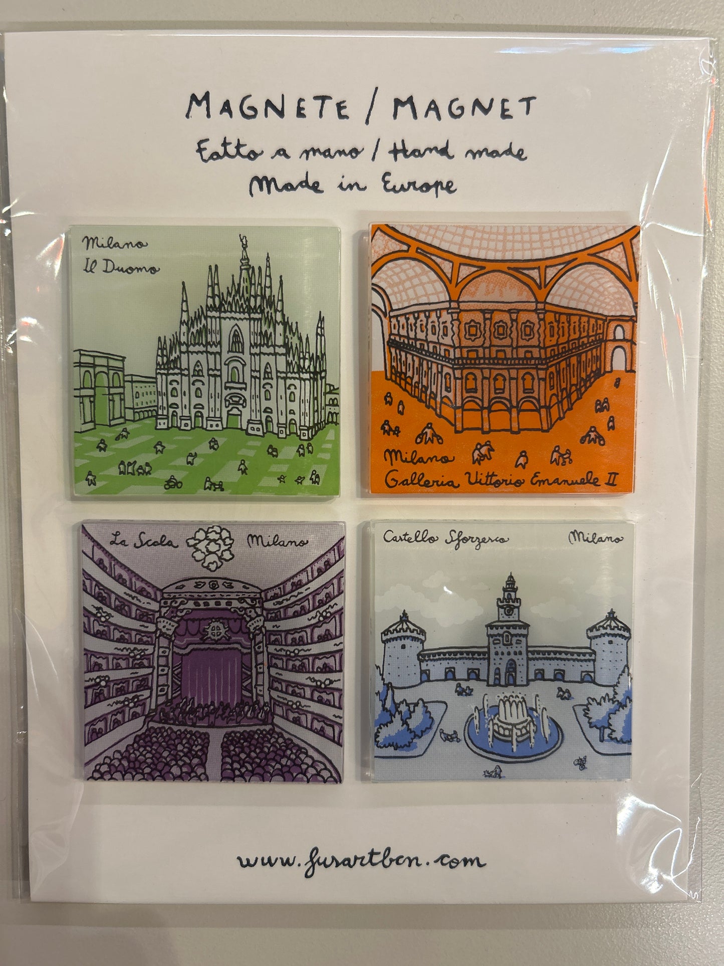 Kit 4 Magneti in vetro Milano