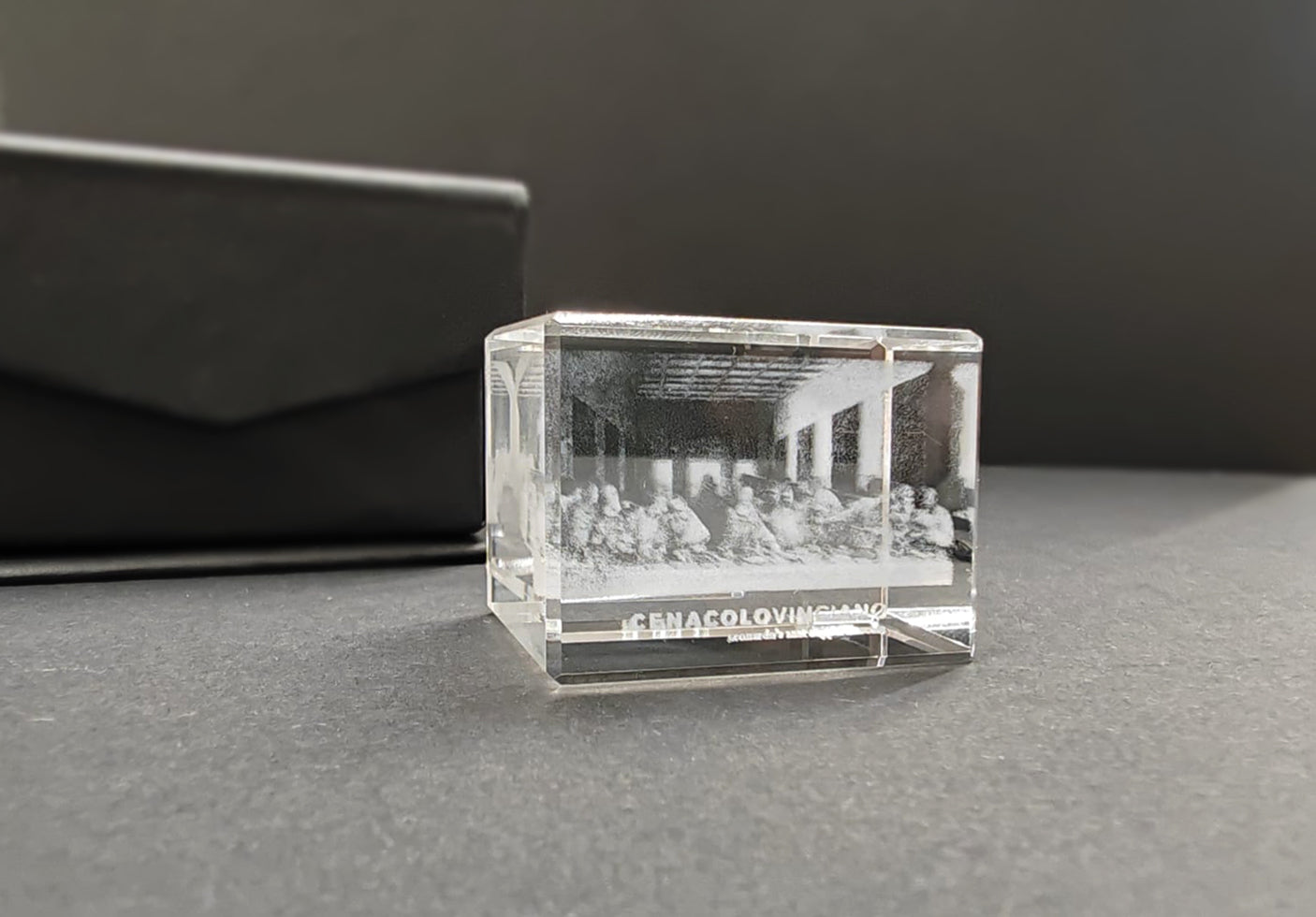 Crystal with 3D print Leonardo, Last Supper 3x4cm