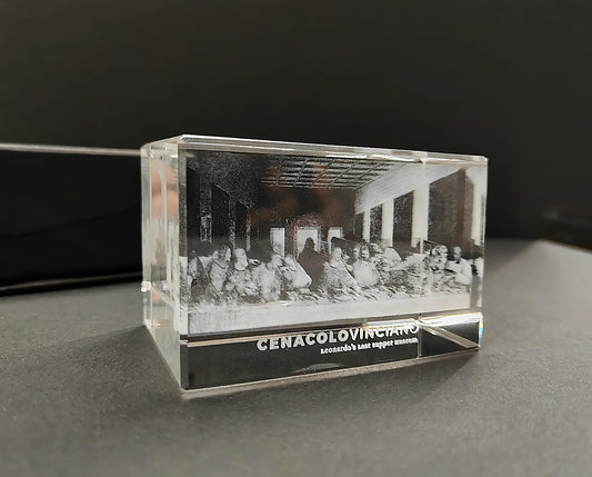 Crystal with 3D Print Leonardo, Last Supper 8x8 cm